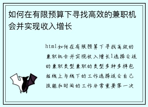 如何在有限预算下寻找高效的兼职机会并实现收入增长
