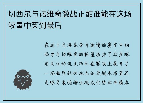 切西尔与诺维奇激战正酣谁能在这场较量中笑到最后