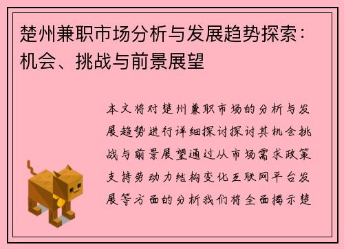 楚州兼职市场分析与发展趋势探索：机会、挑战与前景展望