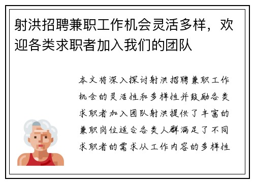 射洪招聘兼职工作机会灵活多样，欢迎各类求职者加入我们的团队