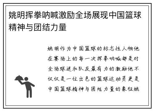 姚明挥拳呐喊激励全场展现中国篮球精神与团结力量